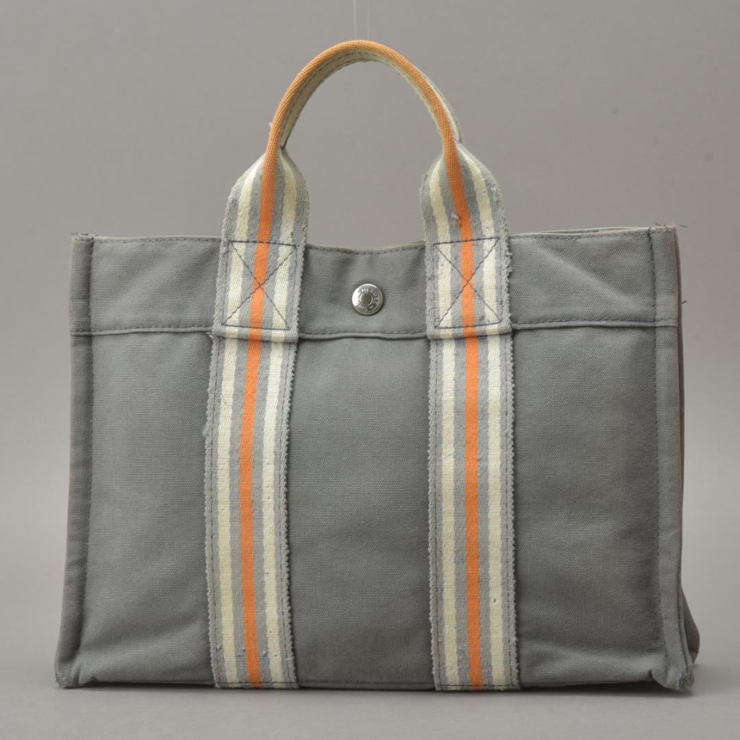 Hermes Ginza Store Limited Fourre Tout PM Handbag Canvas Gray Orange