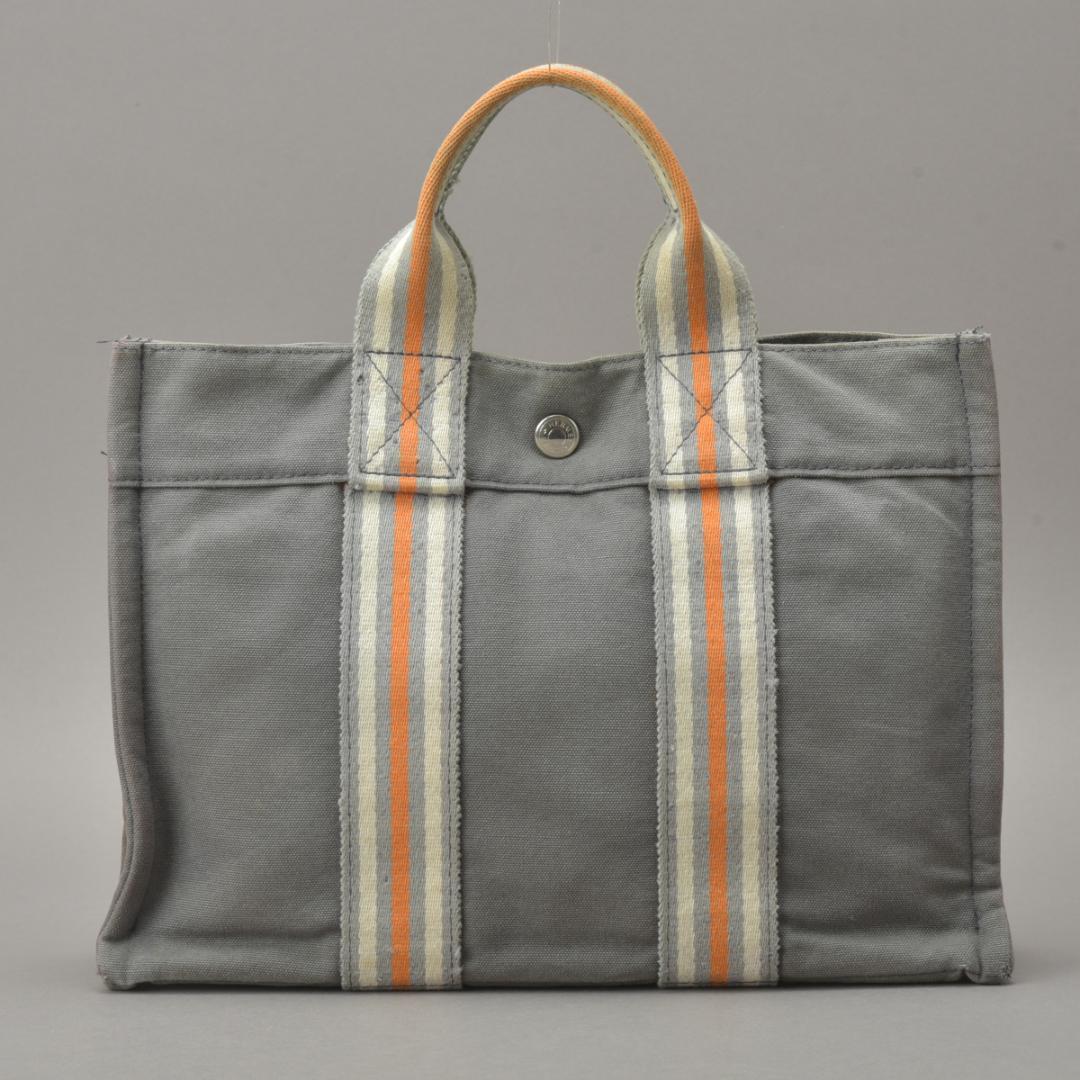 Hermes Ginza Store Limited Fourre Tout PM Handbag Canvas Gray Orange — view 3