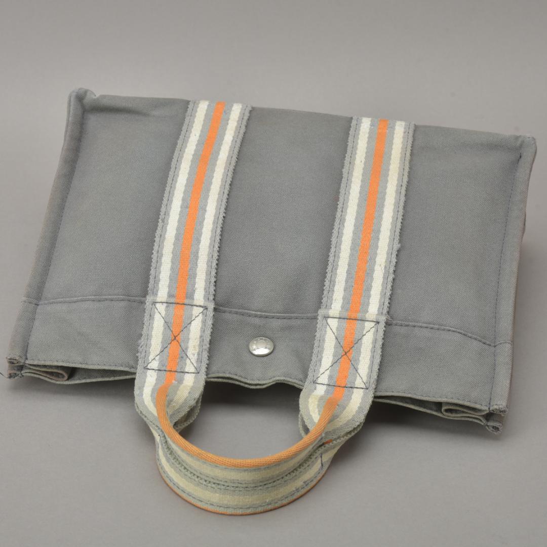 Hermes Ginza Store Limited Fourre Tout PM Handbag Canvas Gray Orange — view 4
