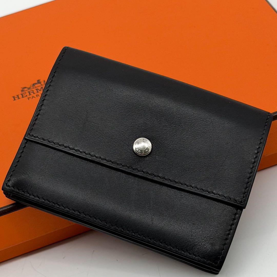 Hermes Sakura Card Case Black Box Calf Business