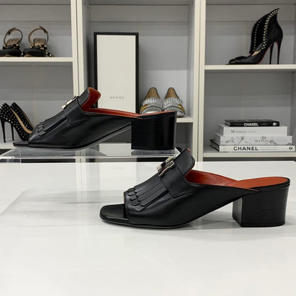 Hermes Alma Leather Constance Fringe Sandals Black — view 2