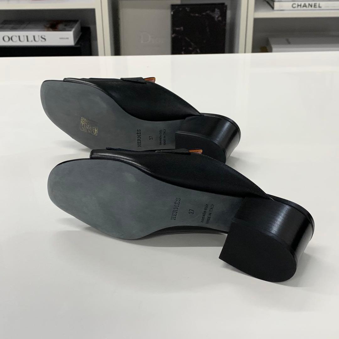 Hermes Alma Leather Constance Fringe Sandals Black — view 7