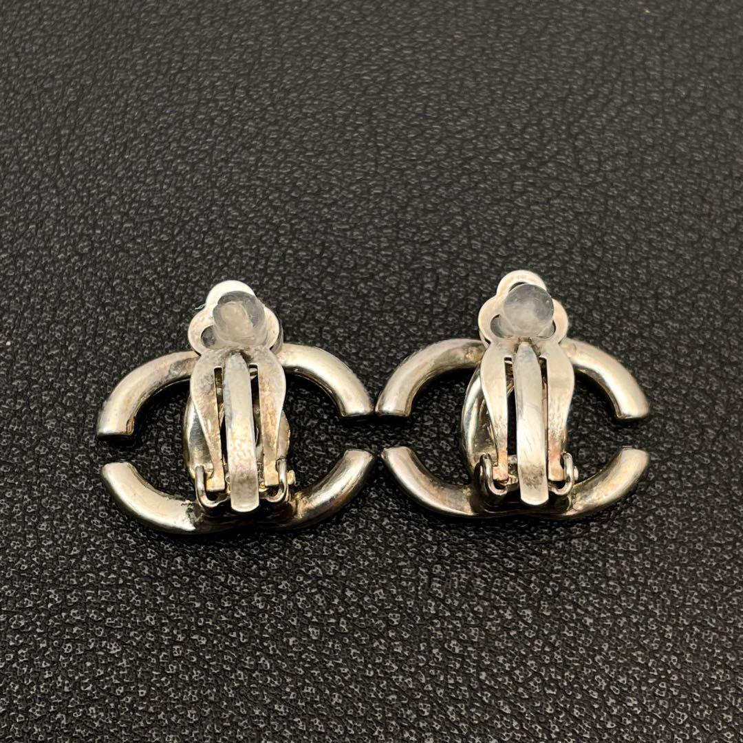 Chanel CC Logo Earrings Silver Twisted Icon Coco