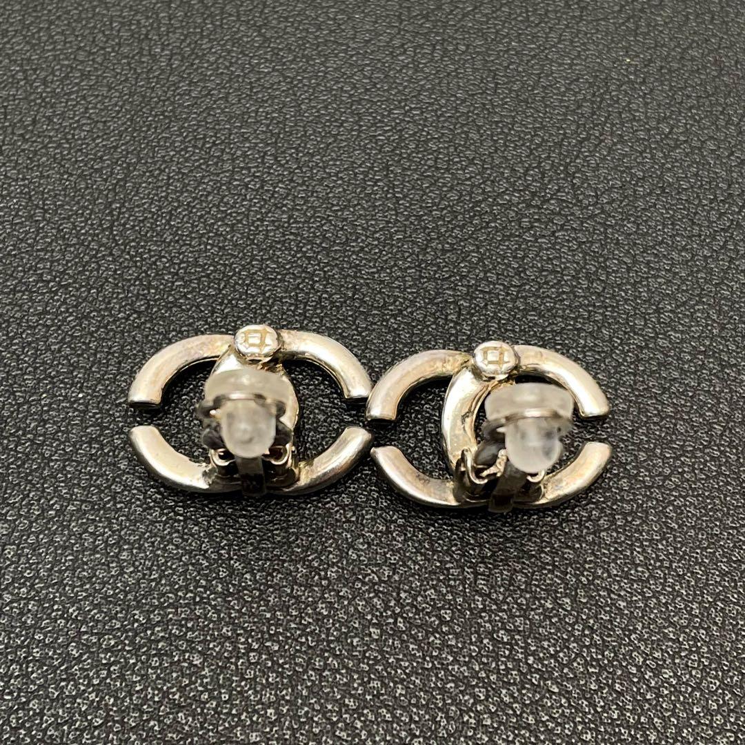 Chanel CC Logo Earrings Silver Twisted Icon Coco