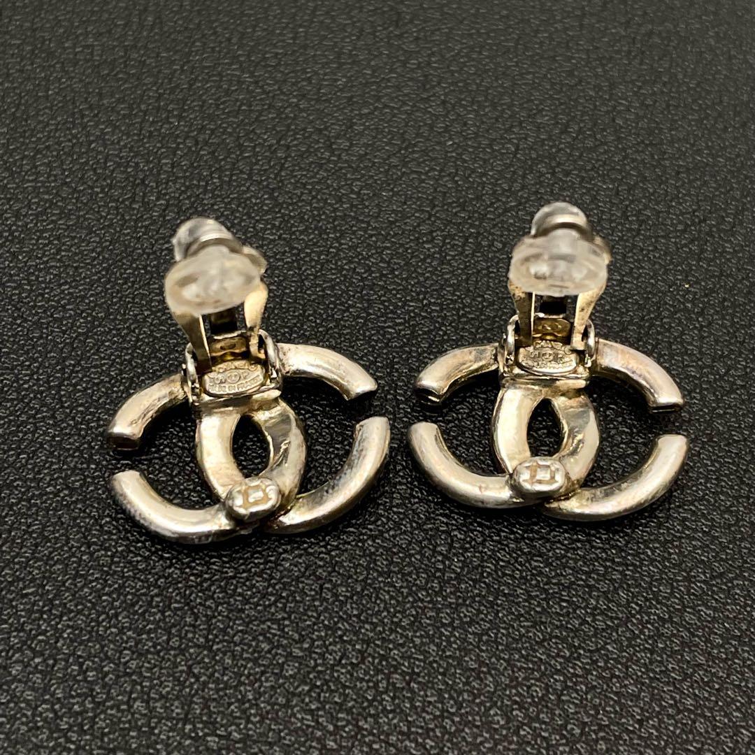 Chanel CC Logo Earrings Silver Twisted Icon Coco
