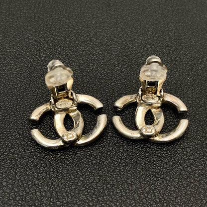 Chanel CC Logo Earrings Silver Twisted Icon Coco