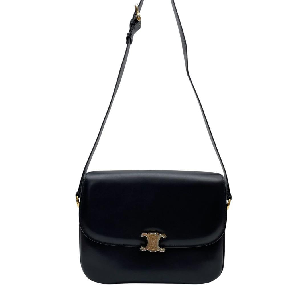 Celine Leather Triomphe Shoulder Bag Gold Black — view 3