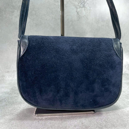 Gucci Shoulder Bag Suede Navy Gold Leather — view 3