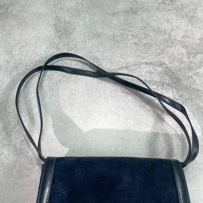 Gucci Shoulder Bag Suede Navy Gold Leather — view 4
