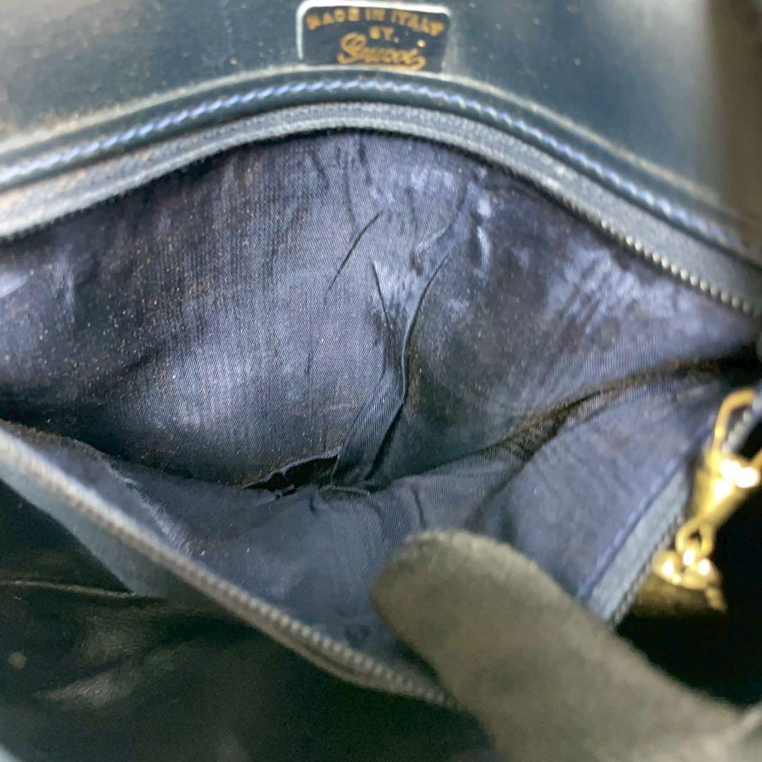Gucci Shoulder Bag Suede Navy Gold Leather — view 6
