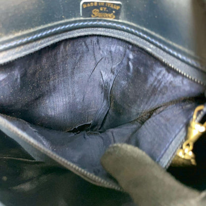 Gucci Shoulder Bag Suede Navy Gold Leather — view 6
