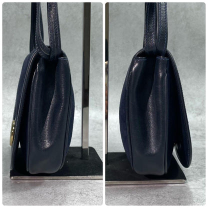 Gucci Shoulder Bag Suede Navy Gold Leather — view 7