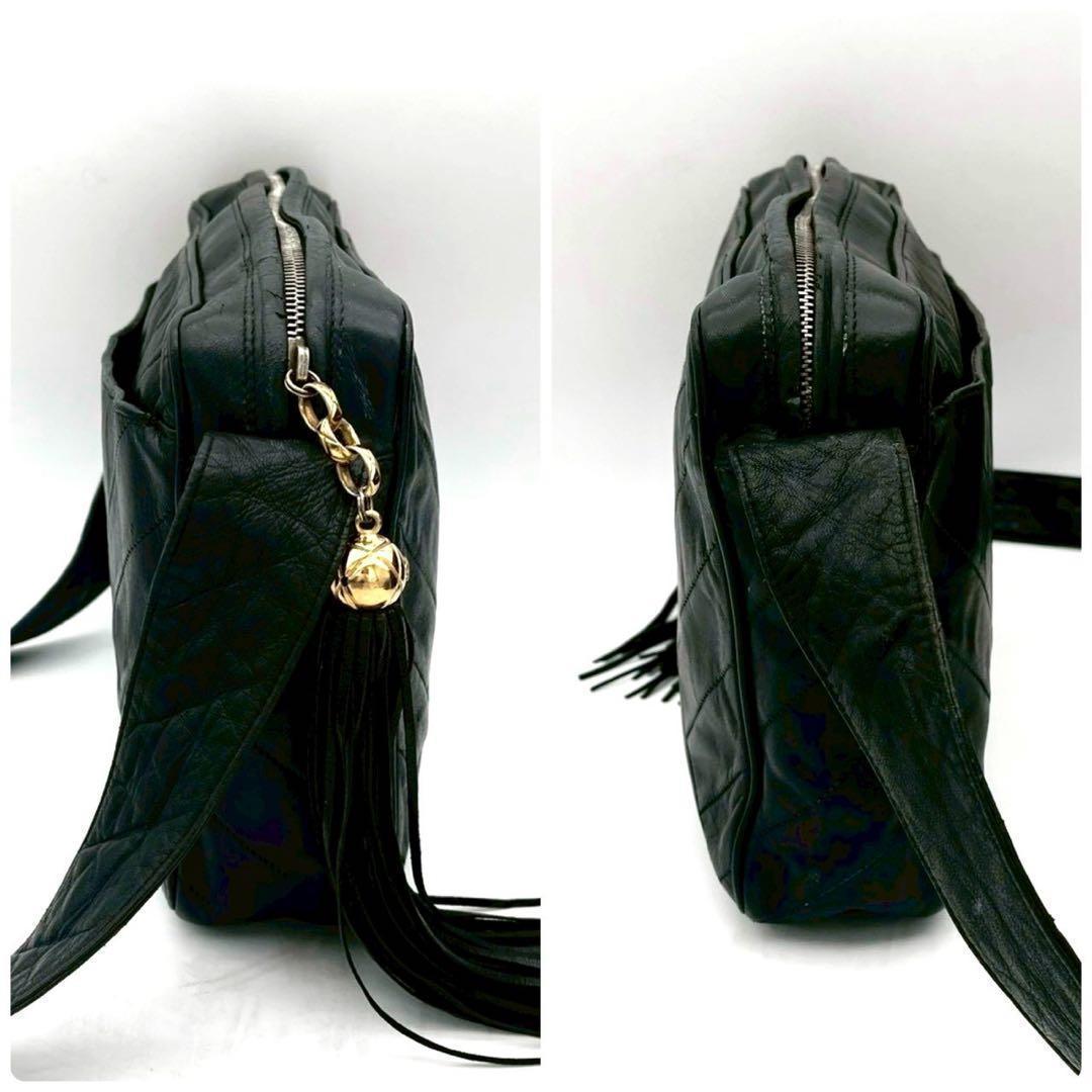 Chanel Stitch Fringe Chain Shoulder Bag Black Lambskin — view 5