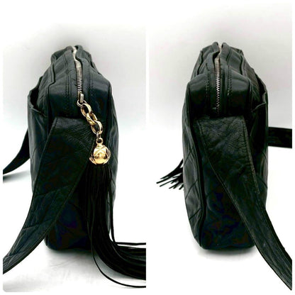 Chanel Stitch Fringe Chain Shoulder Bag Black Lambskin — view 5