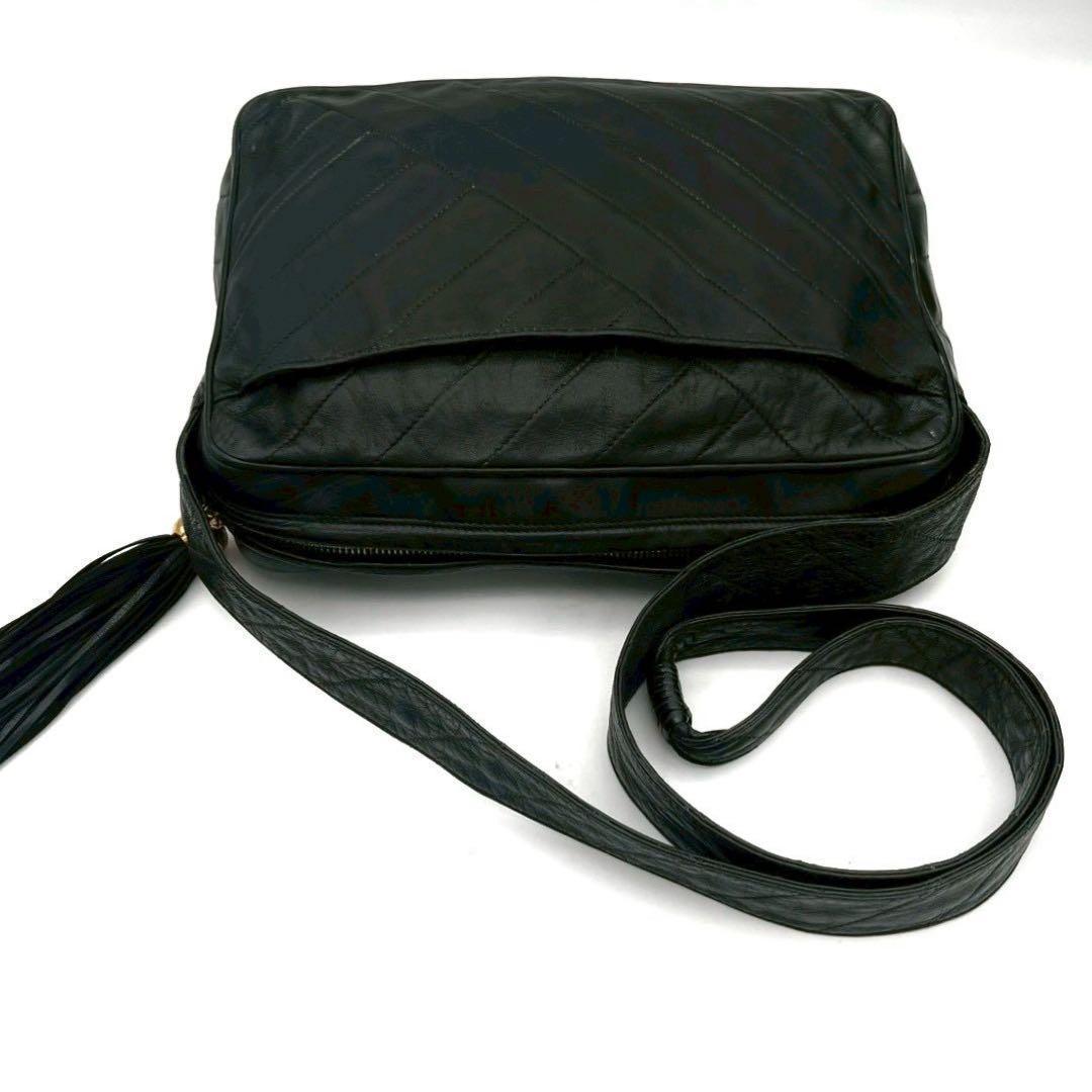 Chanel Stitch Fringe Chain Shoulder Bag Black Lambskin — view 7