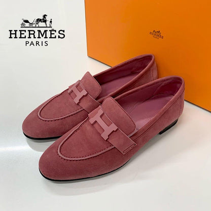 Hermes Paris Suede Loafers Pink