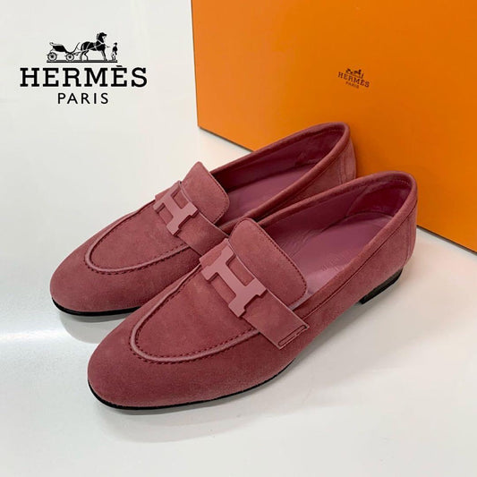 Hermes Paris Suede Loafers Pink
