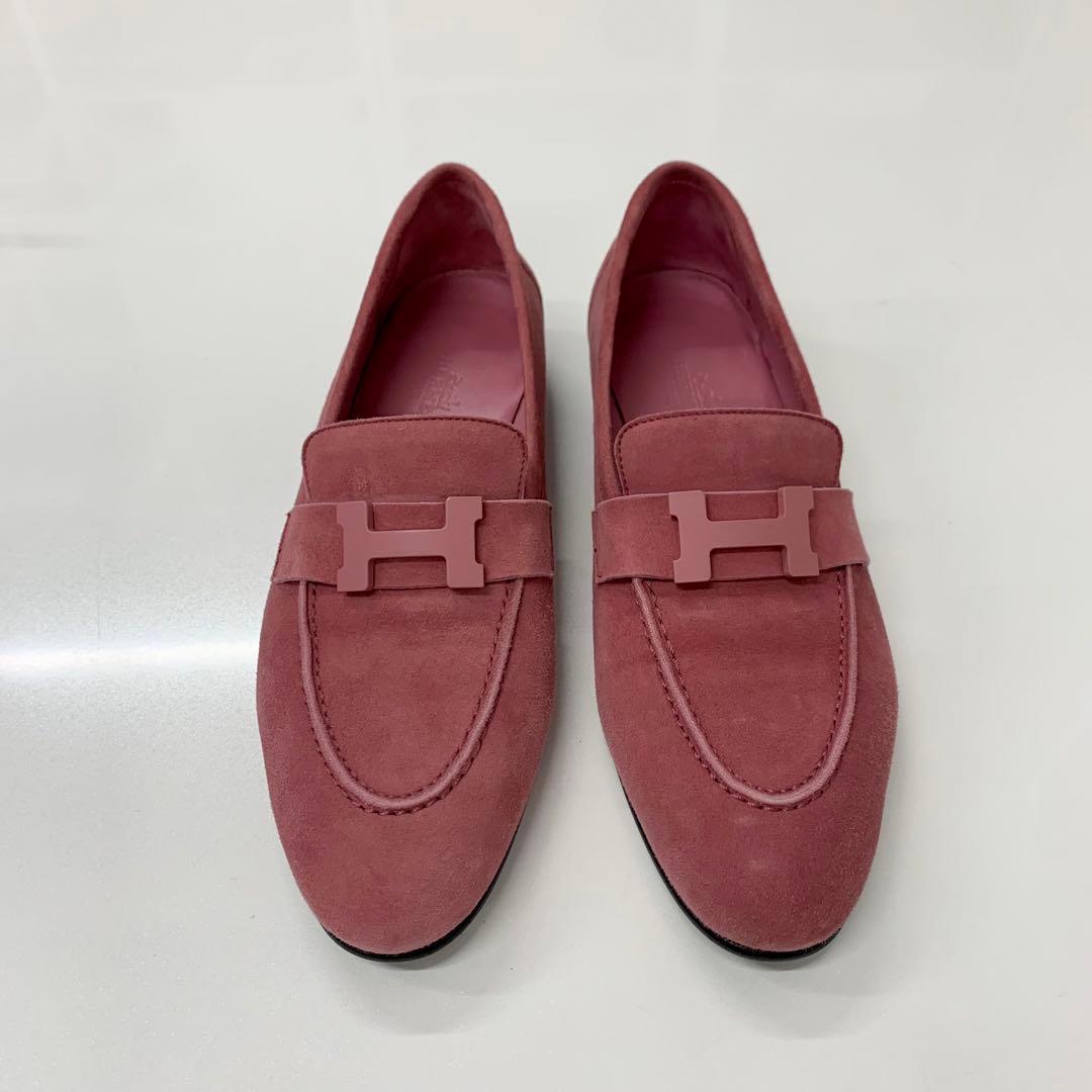 Hermes Paris Suede Loafers Pink — view 2