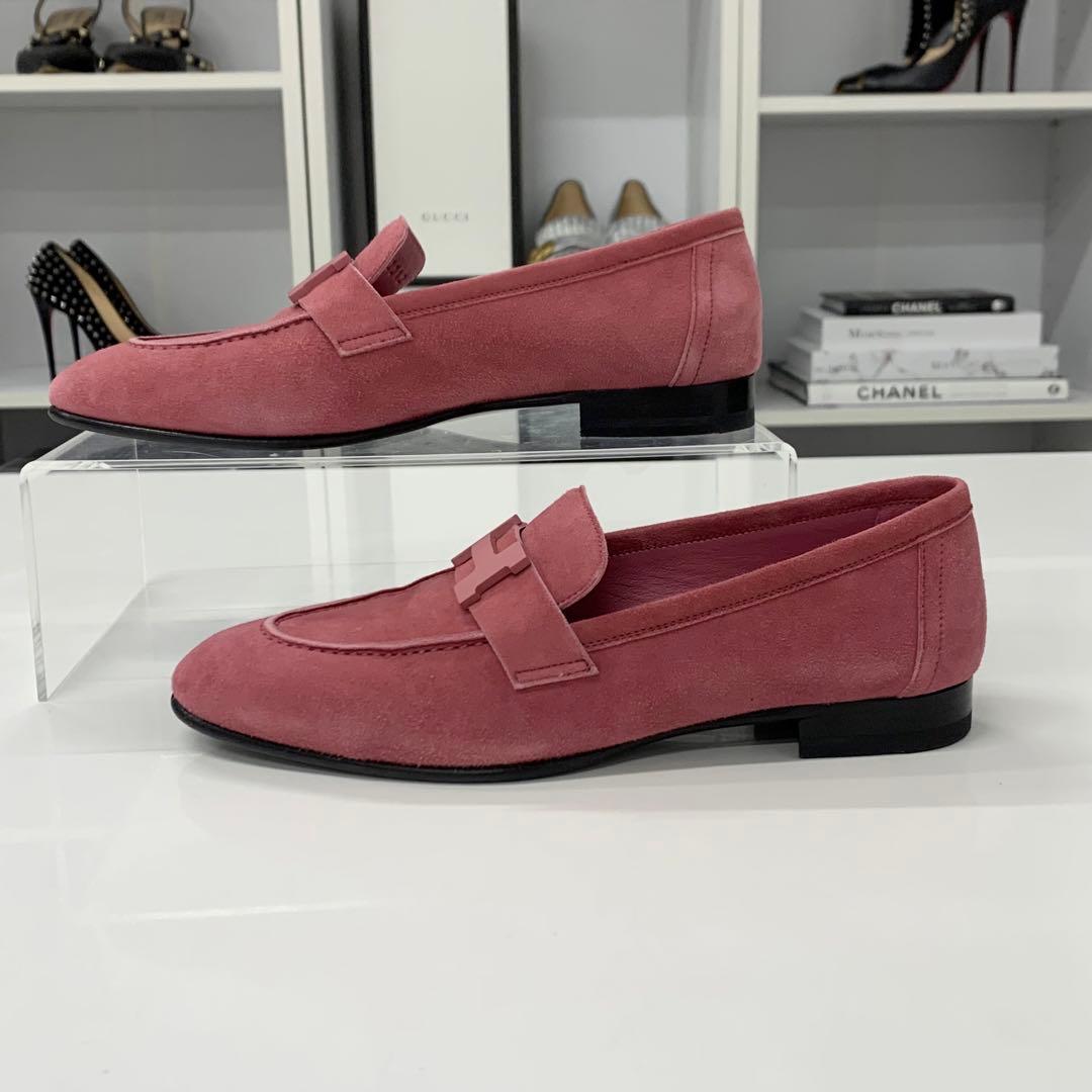 Hermes Paris Suede Loafers Pink — view 3