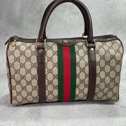 Gucci GG Sherry Line Boston Bag Brown Logo Leather — view 2