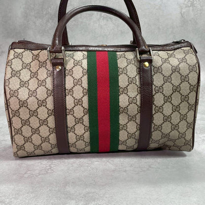 Gucci GG Sherry Line Boston Bag Brown Logo Leather — view 3