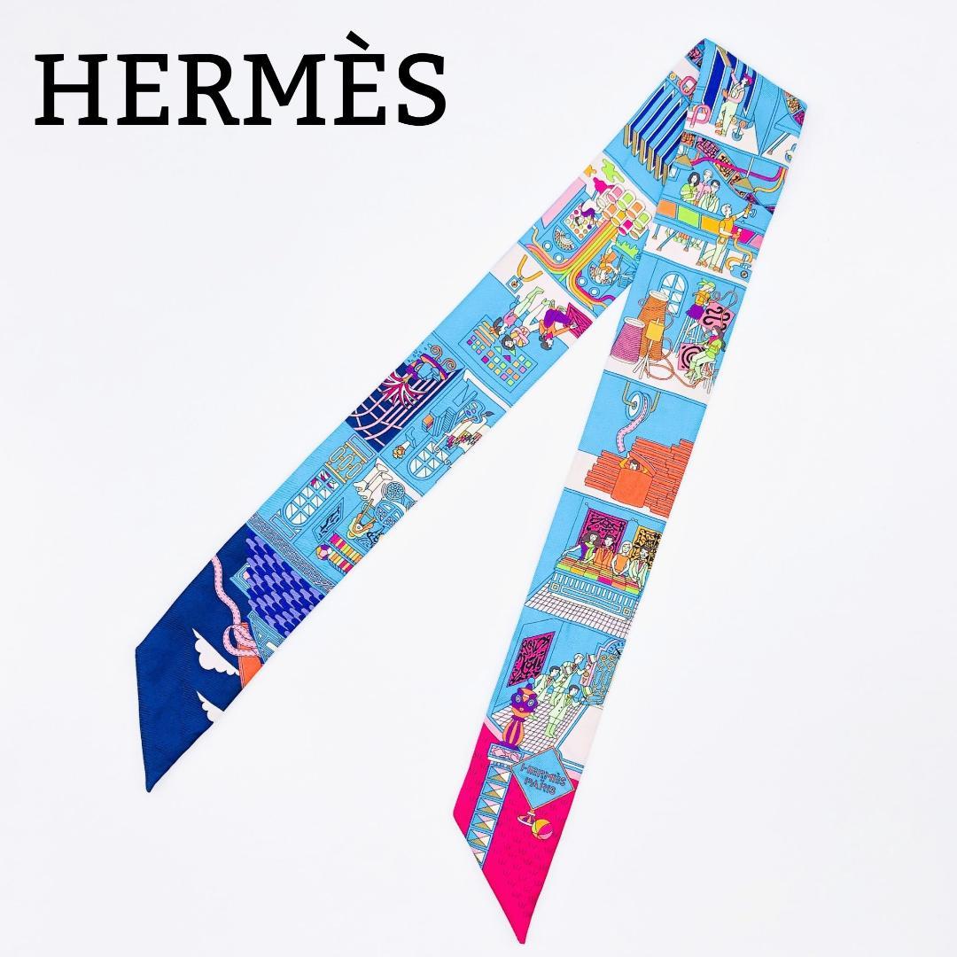 Hermes Twilly Maison Decalet Scarf Blue with Tags