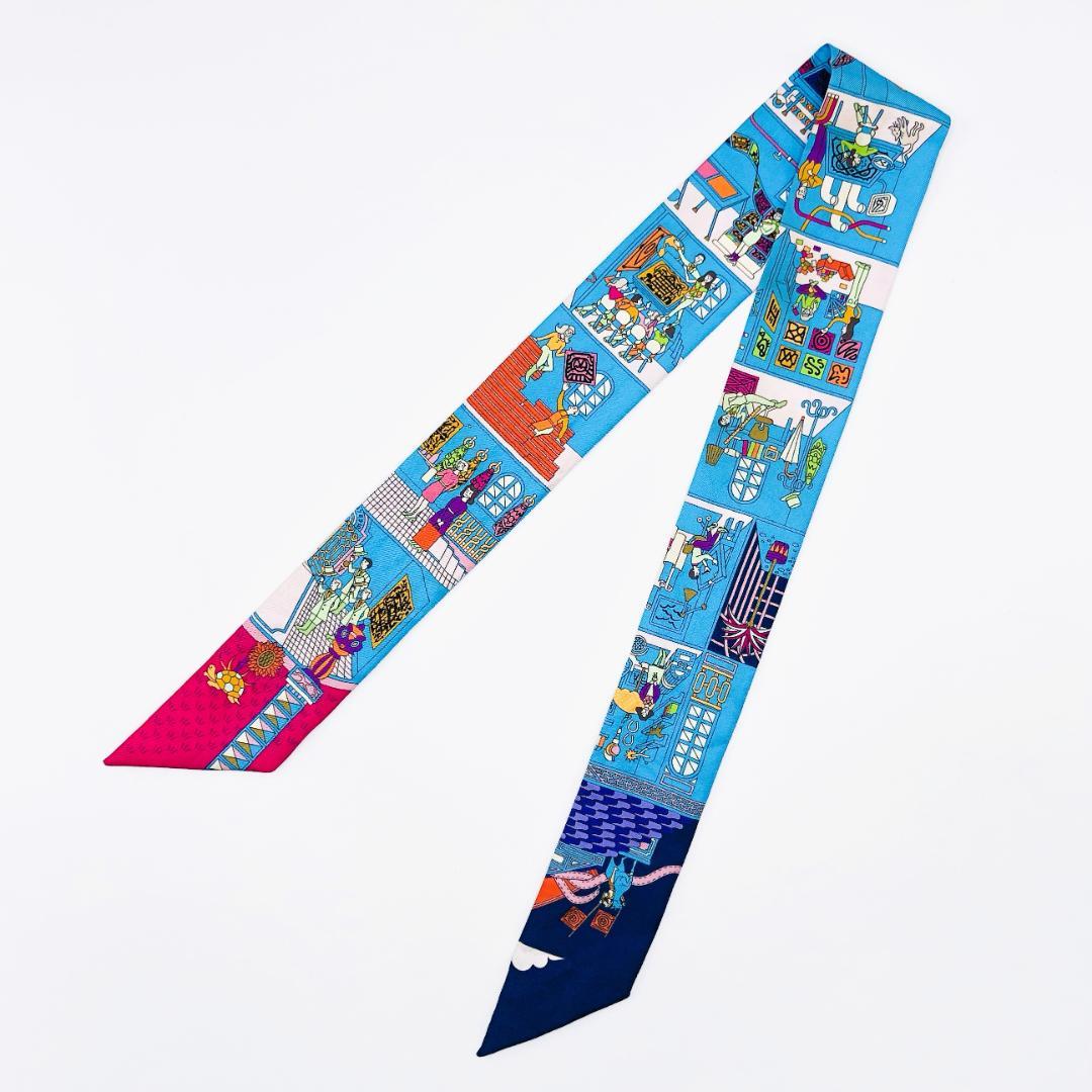 Hermes Twilly Maison Decalet Scarf Blue with Tags