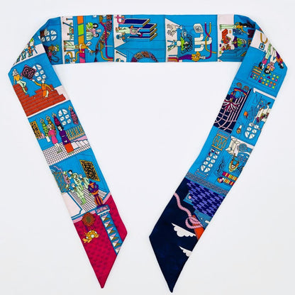 Hermes Twilly Maison Decalet Scarf Blue with Tags
