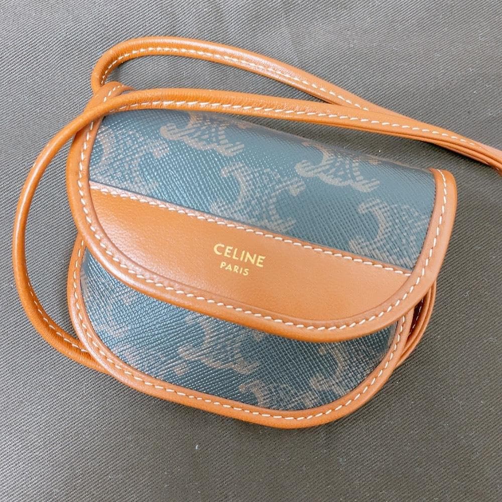 Celine Triomphe Canvas Tan Leather Shoulder Bag Mini