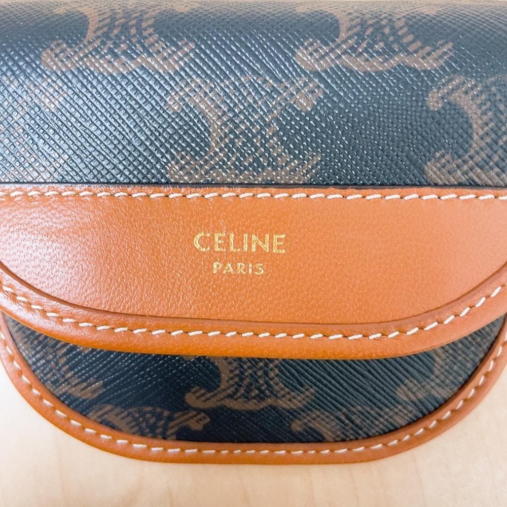 Celine Triomphe Canvas Tan Leather Shoulder Bag Mini — view 5