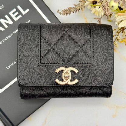Chanel Mademoiselle Caviar Leather Trifold Wallet