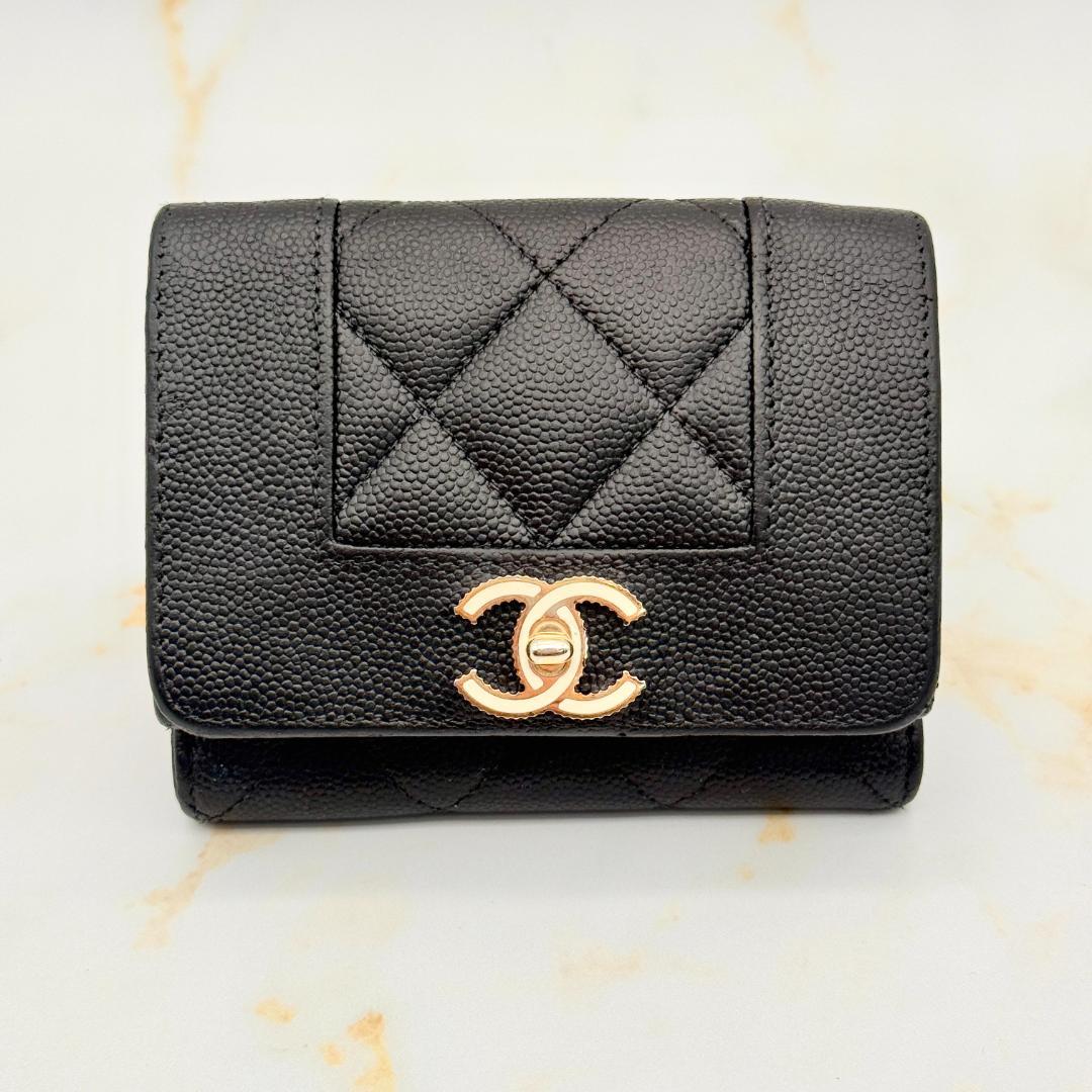 Chanel Mademoiselle Caviar Leather Trifold Wallet — view 2