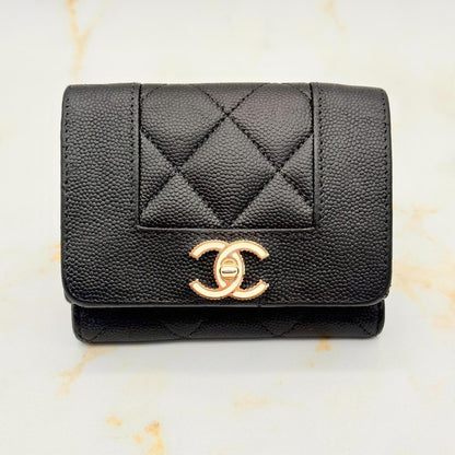 Chanel Mademoiselle Caviar Leather Trifold Wallet — view 2