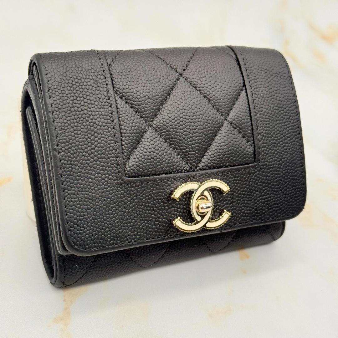 Chanel Mademoiselle Caviar Leather Trifold Wallet — view 3