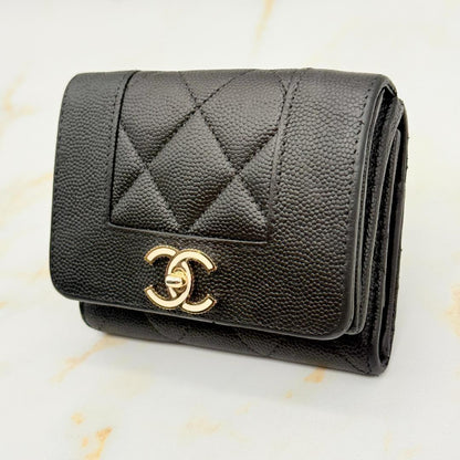 Chanel Mademoiselle Caviar Leather Trifold Wallet — view 4