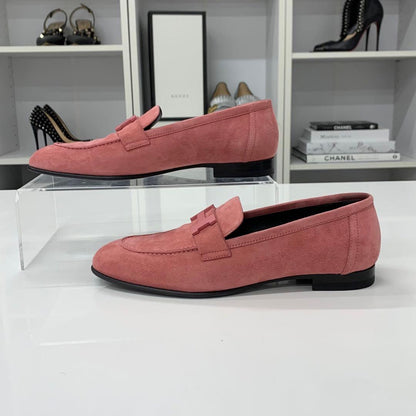 Hermes Paris Suede Hhardware Loafers Pink