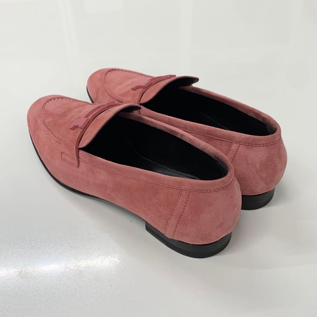 Hermes Paris Suede Hhardware Loafers Pink