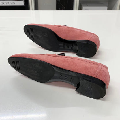 Hermes Paris Suede Hhardware Loafers Pink