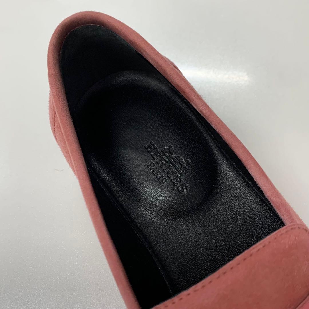 Hermes Paris Suede Hhardware Loafers Pink