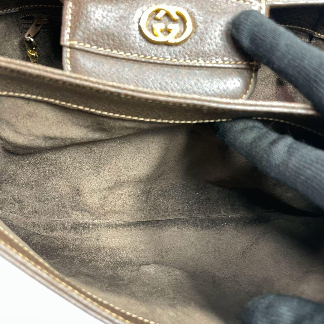 Gucci Shoulder Bag Brown Logo Gold Leather — view 5