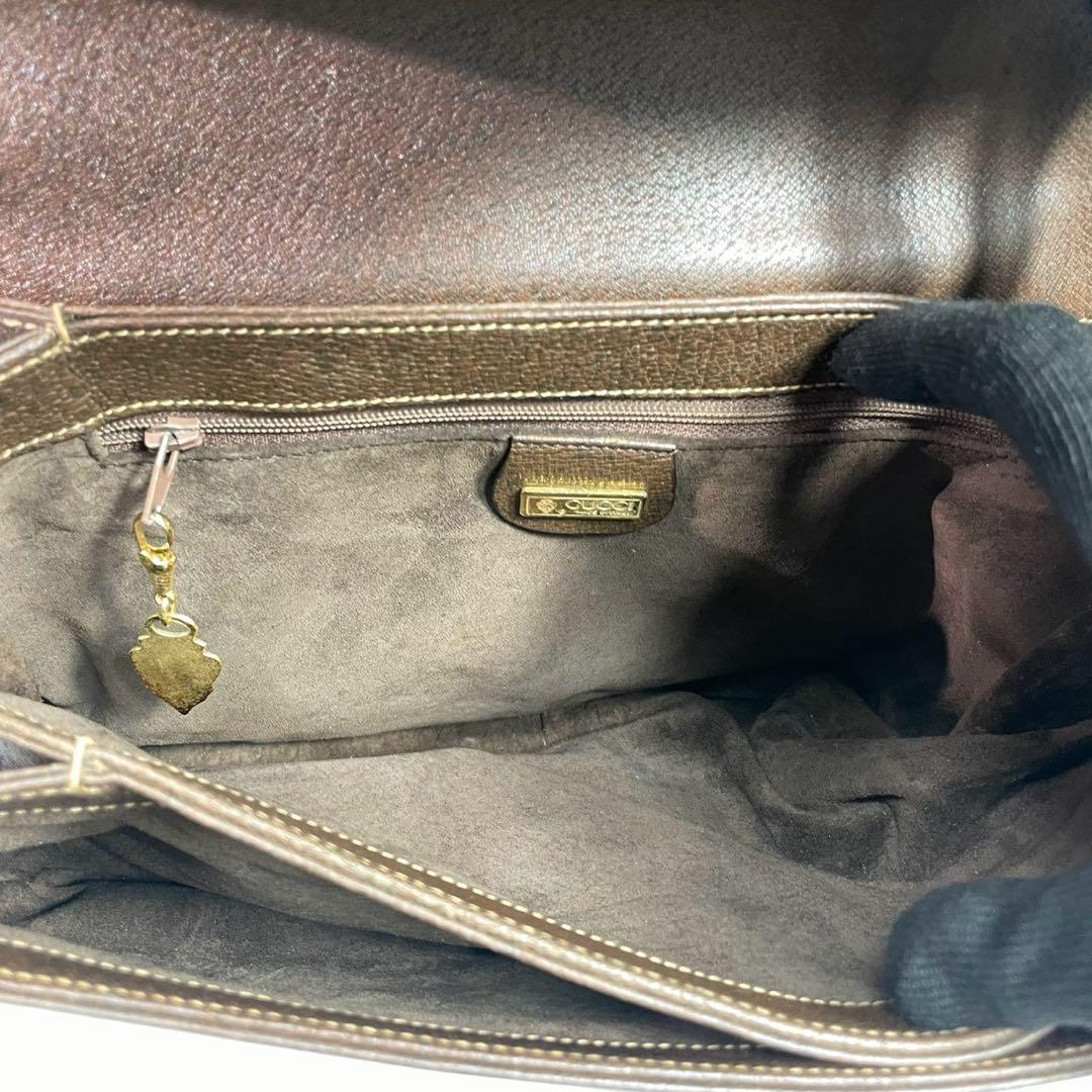 Gucci Shoulder Bag Brown Logo Gold Leather — view 6