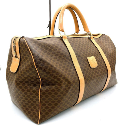 Celine Boston Bag Macadam Pattern Gold Hardware PVC Brown