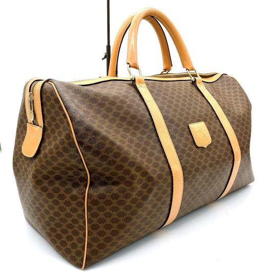 Celine Boston Bag Macadam Pattern Gold Hardware PVC Brown
