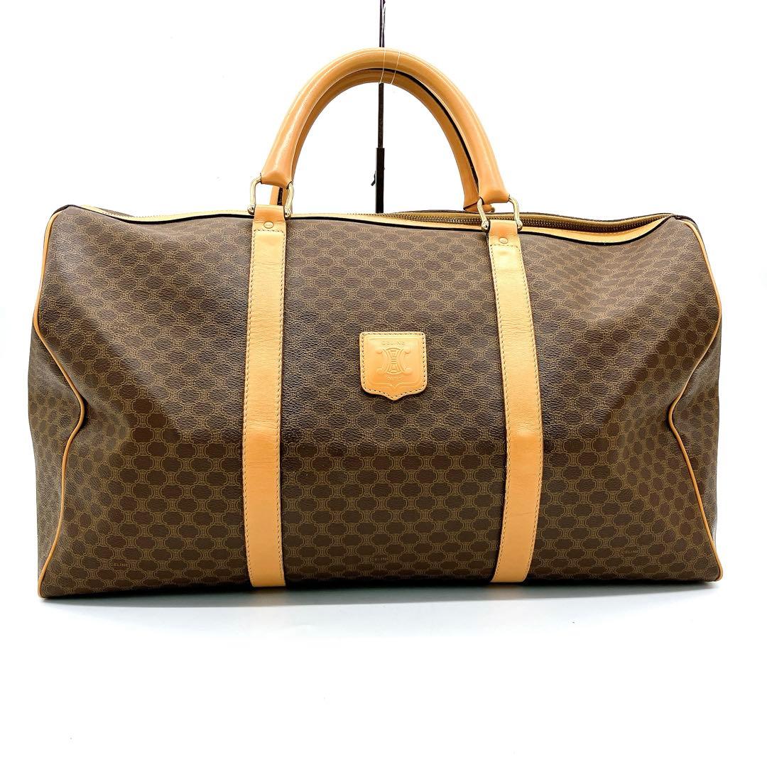 Celine Boston Bag Macadam Pattern Gold Hardware PVC Brown