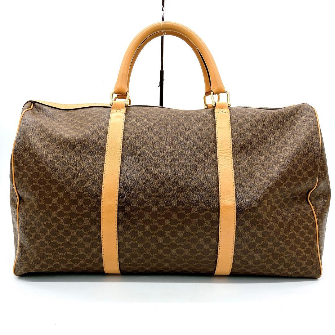 Celine Boston Bag Macadam Pattern Gold Hardware PVC Brown