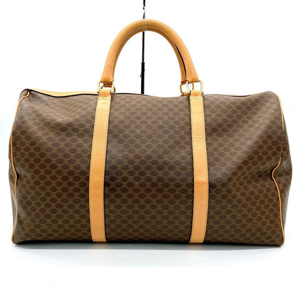 Celine Boston Bag Macadam Pattern Gold Hardware PVC Brown