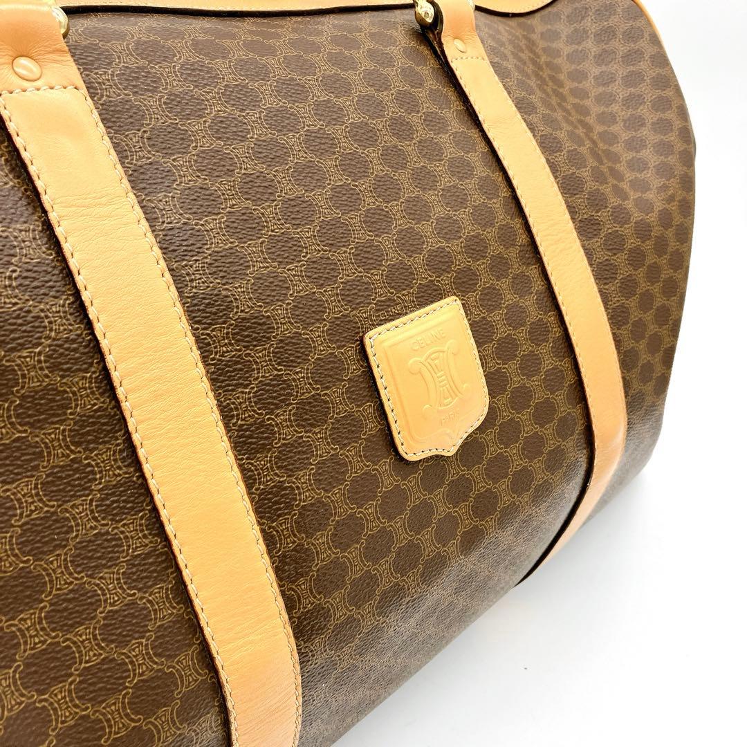 Celine Boston Bag Macadam Pattern Gold Hardware PVC Brown