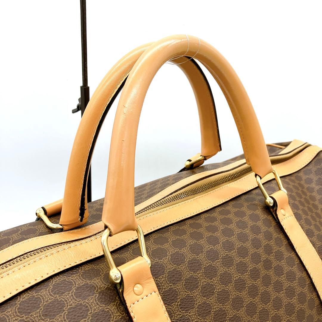 Celine Boston Bag Macadam Pattern Gold Hardware PVC Brown