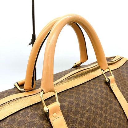 Celine Boston Bag Macadam Pattern Gold Hardware PVC Brown