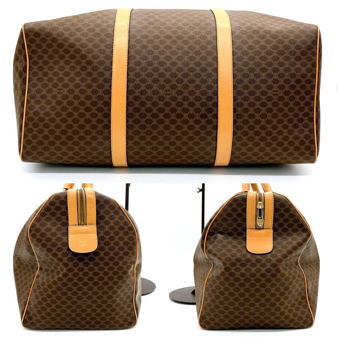 Celine Boston Bag Macadam Pattern Gold Hardware PVC Brown